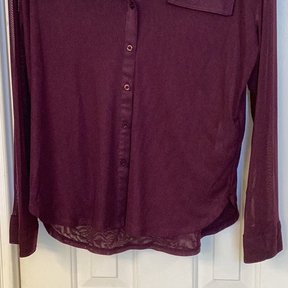 NWOT Calvin Klein Deep Wine Mesh Long Sleeve Button-Down Shirt - Picture 4 of 11